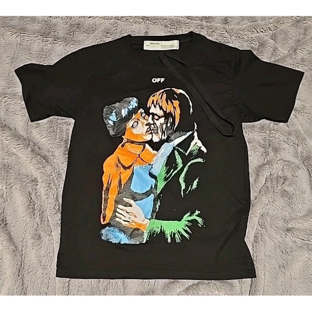 Off-White Virgil Abloh Kiss Graphic T-Shirt Black Arrows Logo Mens Large